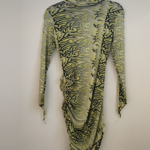 Maisie Wilen lime green Animal print orbit city ruched bodycon dress M - Picture 10 of 13